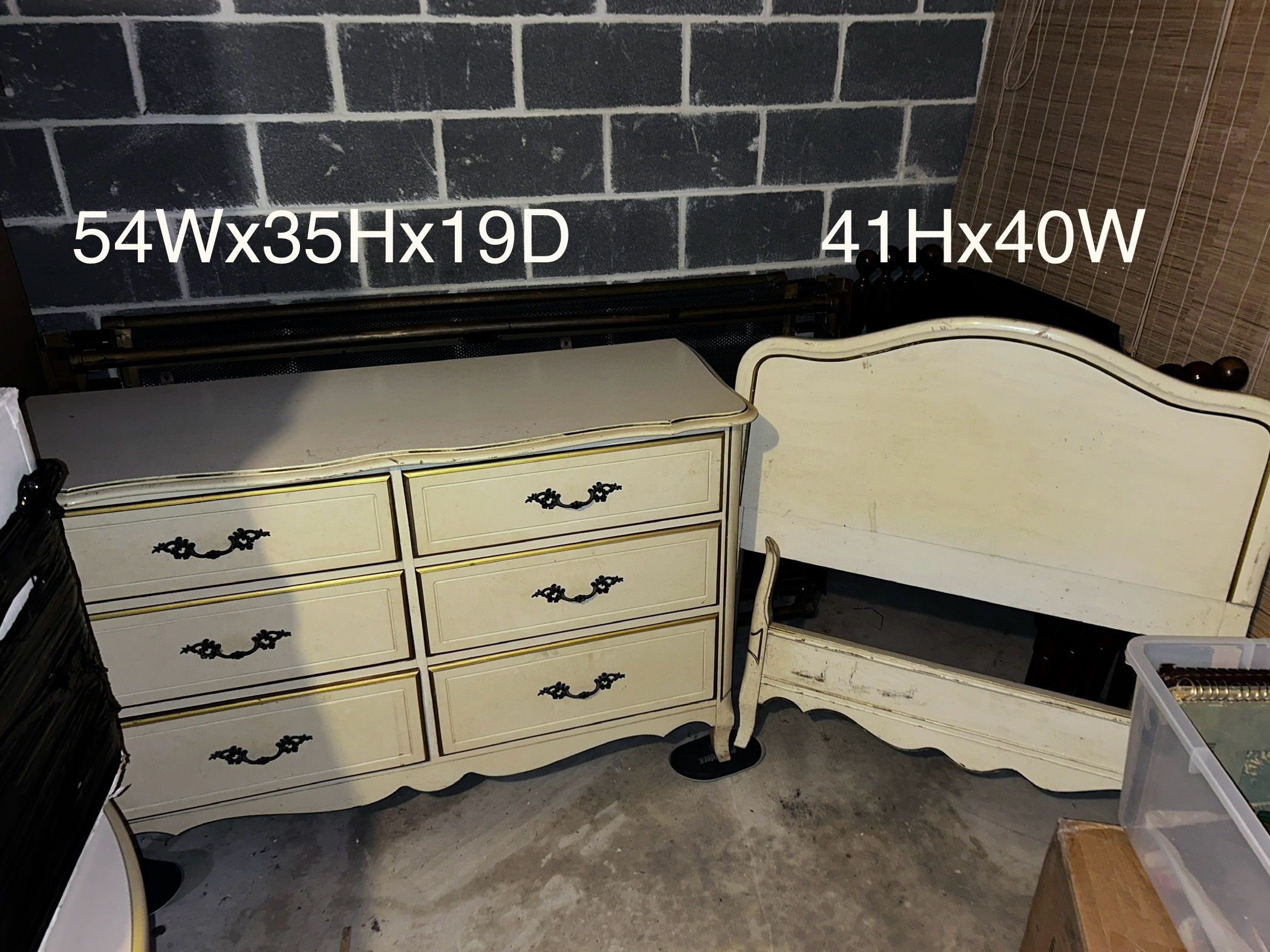 French Provincial long dresser w/mirror&twin bed