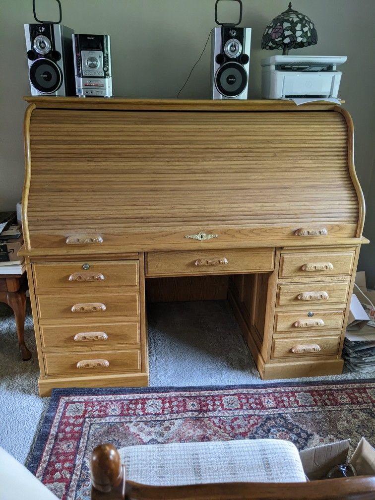 Solid Oak Roll Top Desk 