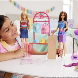 Mattel Barbie Make & Sell Boutique Playset w Brunette Doll Accessories New