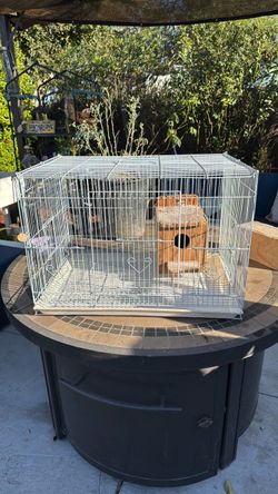 White Wire Bird Cage with Wooden House