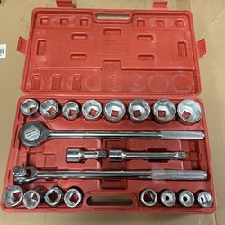 3/4” 21 Pcs 7/8”-2” Socket Set Tools Drive Wrench 6-Points Socket Heavy Duty Ratchet Extension Bar SAE
