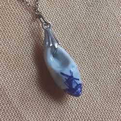 DELFT BLUE HANDMADE Clog Charm On 16" Sterling Necklace