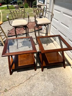 Used glass living room table and two end tables