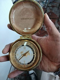 VINTAGE Westclox Round World Travel Folding Alarm Clock, Made in Japan