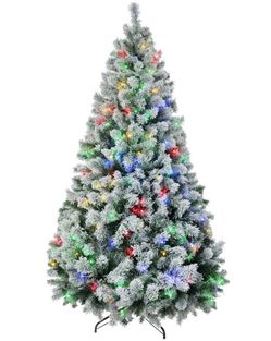 Snow Flocked 6ft Prelit Artificial Christmas Tree, Xmas Tree with 350 Warm White or Colorful LED Lights - New in Box 