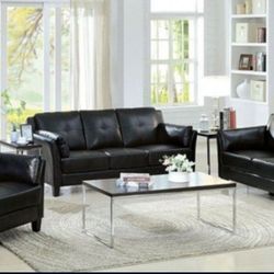 Brand New Black Leather Sofa, Loveseat And Chair