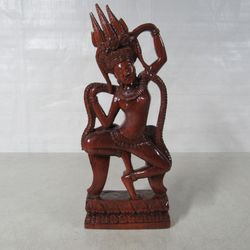 Dancing Apsara Celestial Female Spirit Hand Crafted Wood Statue 10"
