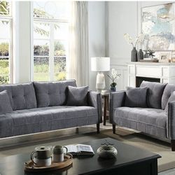 Brand New Dark Grey Modern Style Sofa & Loveseat