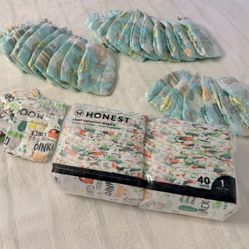 Honest Size 1 Diapers – 70 Total (40 Sealed + Extras)