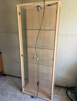 Glass Curio Cabinet Display Tower with Built-In Light – Light Wood