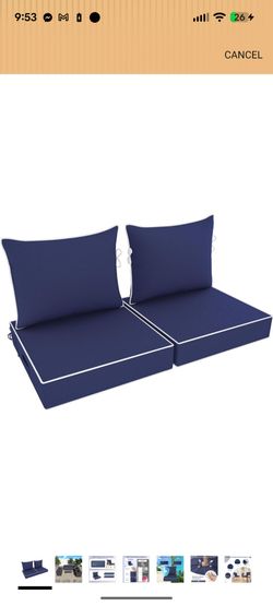 Outdoor Chair Cushion, 22 x 24 Inch Waterproof Deep Seat Patio Cushions Set of 2, Loveseat Cushions for Outdoor Furniture, 4'' Thick Patio Furniture C
