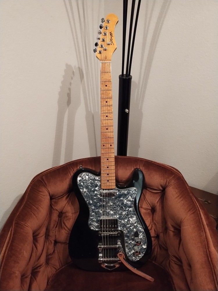Stagg Telecaster Electric Guitar w/ Blue Pearl Pickguard- Black Sparkle