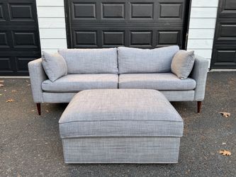🔥 Mid Century Modern Style Gray Couch + Storage Ottoman (IKEA Karlstad)