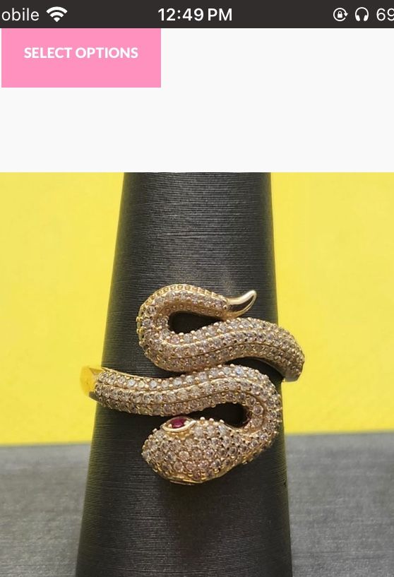 Gold Coiled Snake Ring with Diamond Pave and Ruby Eye