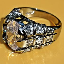 Men's Gun Metal Black Gold Filled White Sapphire Ring Size 9 Stamped 