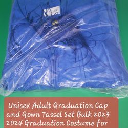  Unisex Adult Graduation Cap and Gown Tassel Set Bulk 2023 2024 Graduation Costume for College High School Bachelor (shiny Blue) size 54
