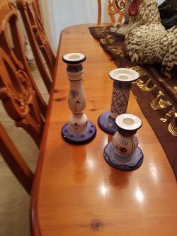 Set of 3 candle holders (Blue and White)