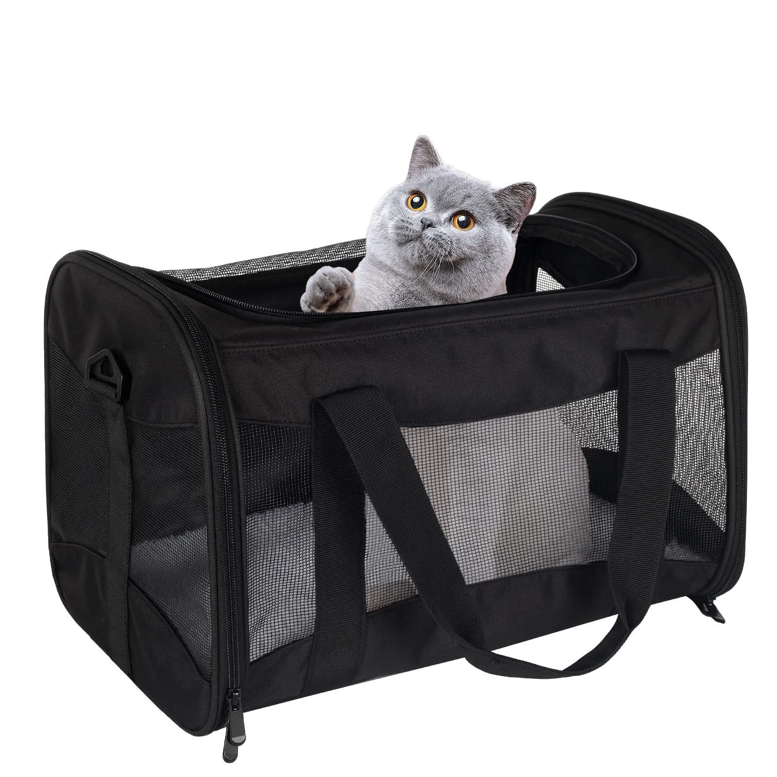 Cat Carrying Case - Pet Carrier Airline Approved, Protable And Breathable Pet Travel Carrier Removable Fleece Pad, Collapsible Cat Carrier Dog Carrier