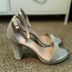 Forever Rhinestone Sparkling Block Ankle Strap Open Toe Heels