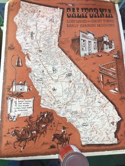 Vintage Historical Map of California Ghost Towns Lost Mines