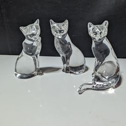Set of 3 Lenox Crystal Cat Figurines - Elegant Glass Art Collectibles

