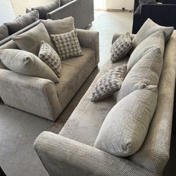 New Gray Sofa & Loveseat Corduroy Soft Fabric 