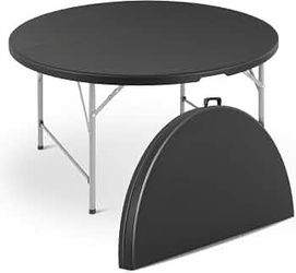 Black Plastic Tabletop Round Foldable Outdoor Dining Table (Dia. 5.5 ft. )