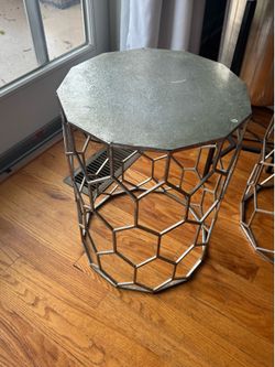 side metal tables 14”x18” nickel/ silver