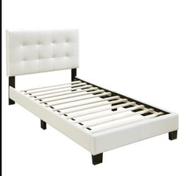 White Faux Leather Platform Bed Frame
