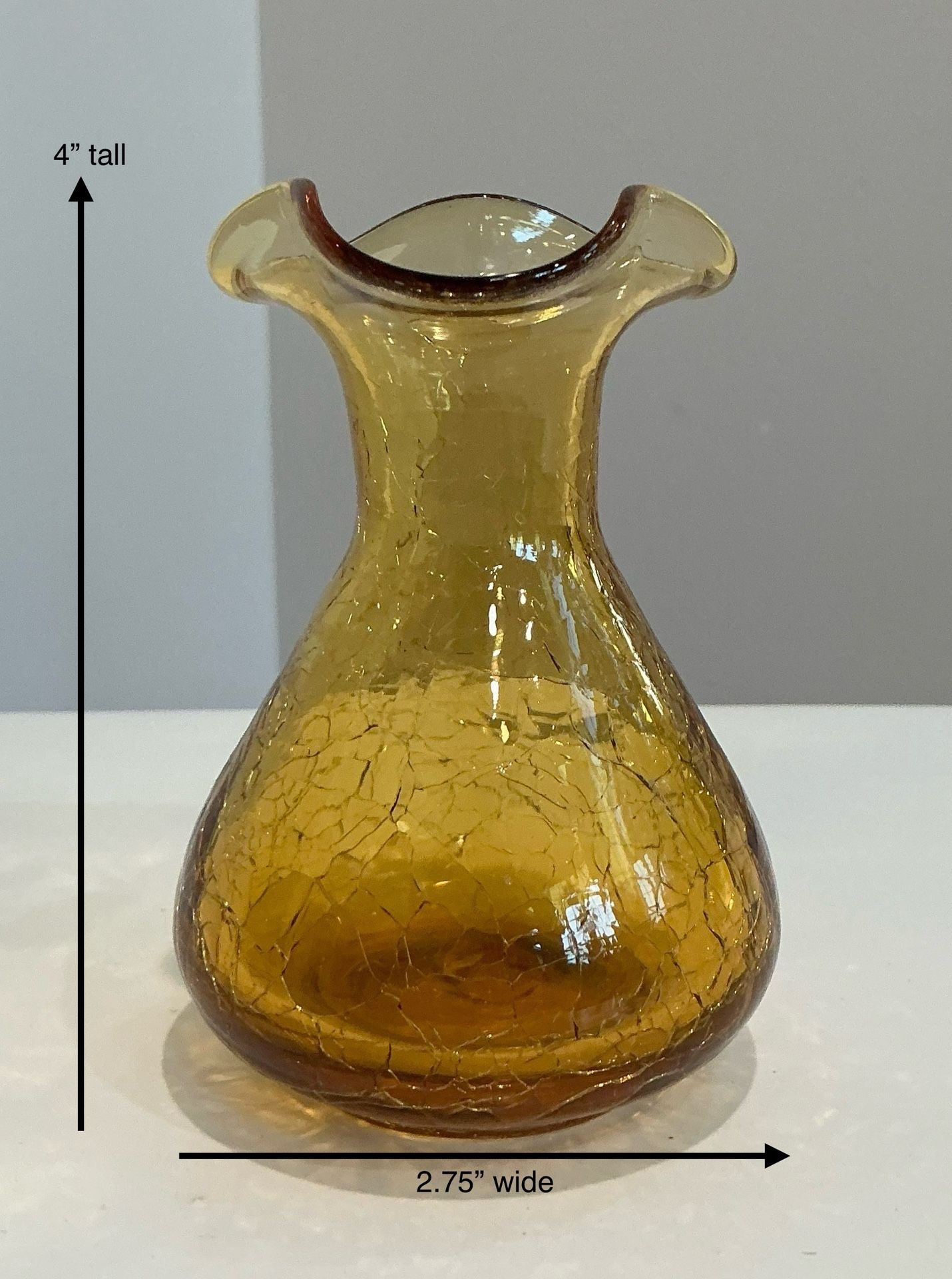 Small Vintage 1950’s Crackled Amber Pilgrim Glass Vase