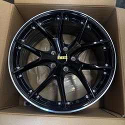 New 19 Inch BBS RS-GT Style Wheels 19x8.5 ET35 5x120 Black Machined Lip Chrome Rivets Rims Set of 4