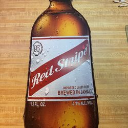 Red Stripe Beer Tin Sign – Large Metal Bottle Bar Decor
