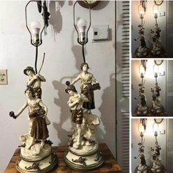 PAREJA DE LÁMPARA ANTIGUA DE CALAMINA ORIGINAL 39 PLGS 