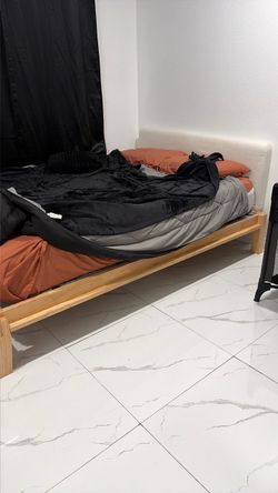 Wooden Bed Frame with Upholstered Headboard