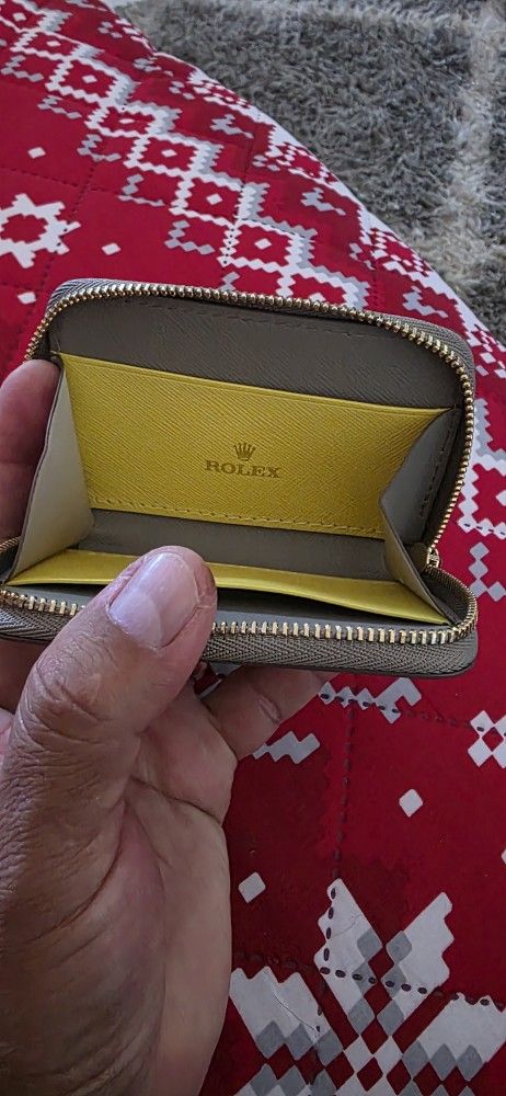 Rolex Gray Leather Wallet Clutch Fashion& Business with Zipper Small