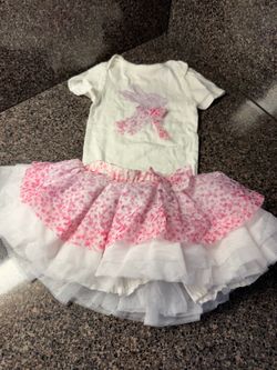 Cherokee white onesie with bunny and skirt 6-9mos
