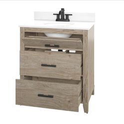 Glacier Bay Farmdale 30 in. W x 20 in. D x 37.9 in. H Bath Vanity in Natural Oak with Stone Top