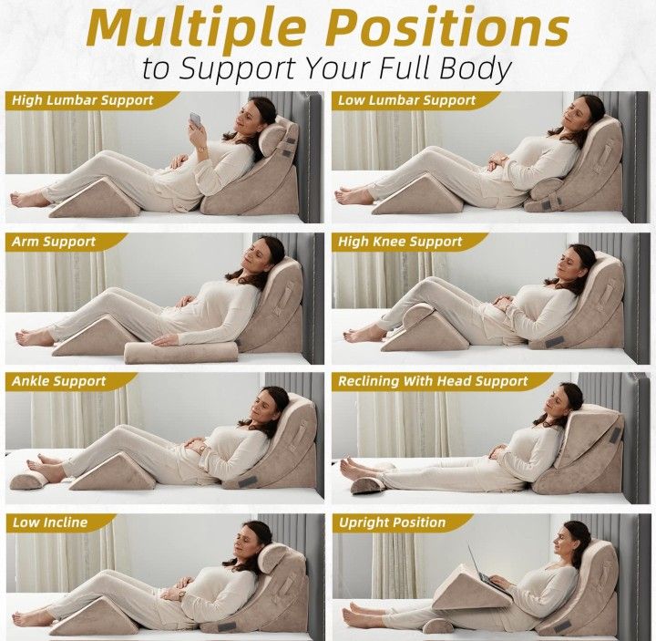 Brand New 4 Piece ORTHOPEDIC Bed PILLOW WEDGE SET FOR POST SURGERY & PAIN RELIEF FOR LEGS Back & Neck BNIB