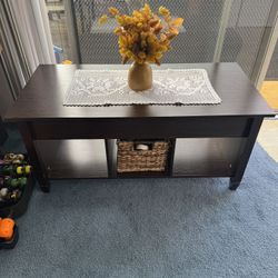 Coffee Table With Storage And Three Cabinet Like Dividers Dark Brown