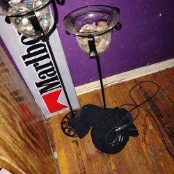 Pair Of Die Cast Vintage Candle Stick Holders With Glass Bulbs 