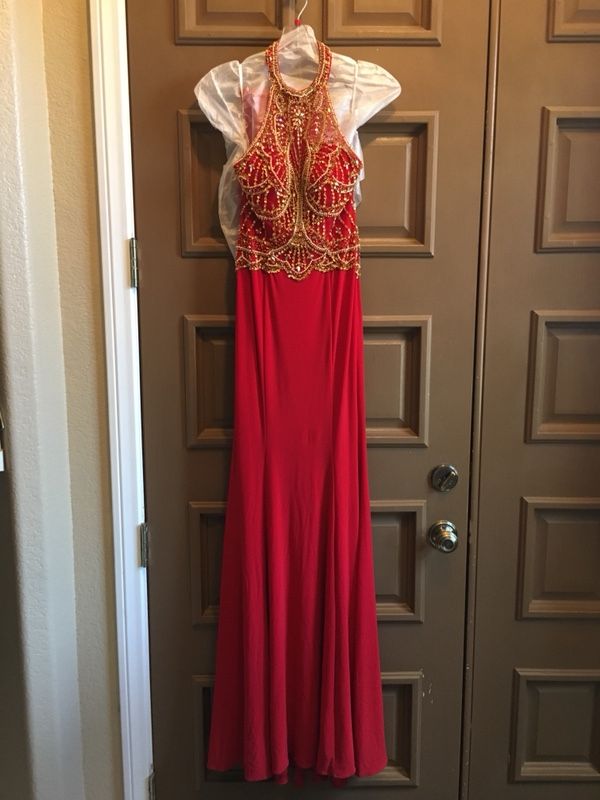 Brand new red and gold tight fitted prom dress (XS)