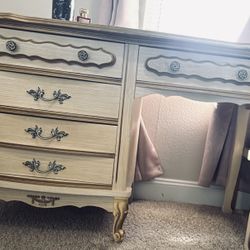 Vintage French Provincial Desk / Vanity – Solid Wood, Distressed Finish
