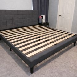 Newer King Zinus Upholstered Platform Bed Frame (mattress available)