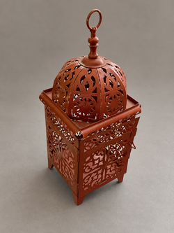 Red Decorative Lantern with Ornate Cutout Design