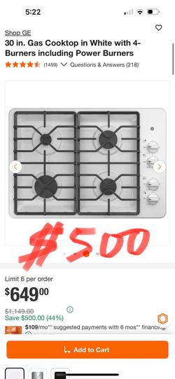 Shop GE 30 in. Gas Cooktop in White with 4-Burners including Power Burners