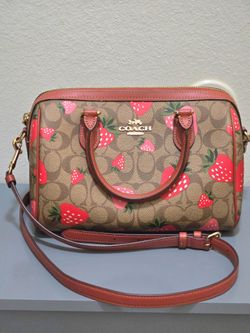 Coach  Rowan Satchel Bag With Wild Strawberry Print authentic purse handbag , preowned in good used condition