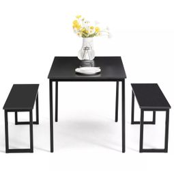 ❤️ BRAND NEW!! 3PC Black Dining Set Breakfast Nook Table And 2 Benches