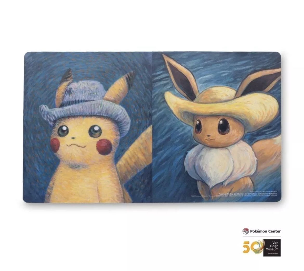 Pikachu Eevee Van Gogh Playmat *BRAND NEW IN HAND* Pokemon Center Exclusive TCG Eeveelutions PC Pokémon Museum Straw Hat Grey Felt