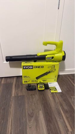 RYOBI ONE+ 18V 90 MPH 250 CFM Cordless Battery Leaf Blower/ Sweeper with 2.0 Ah Battery and Charger