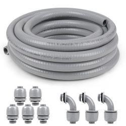 1 inch 100ft Liquid-Tight Conduit and Connector Kit,Flexible Non-Metallic Liquid Tight Electrical Conduit Kit with 5 Straight and 3 90-Degree =Pa-539